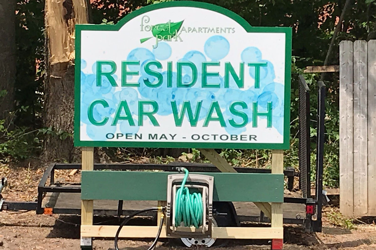 Sign for the Forest Park resident car wash station