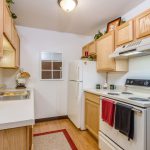 Refrigerator in a model apartment kitchen
